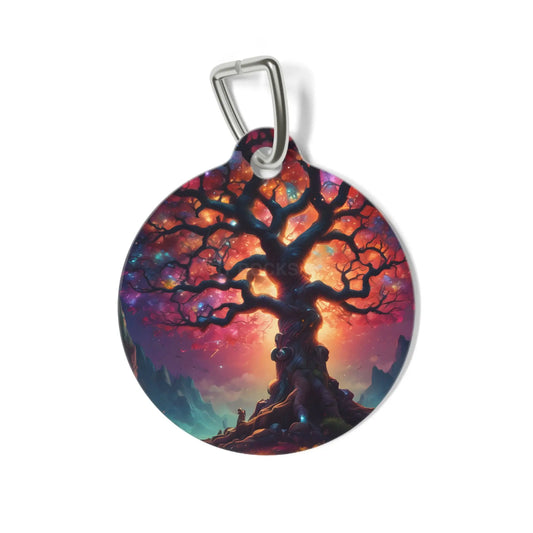 Mystic Tree Pet Tag — Colorful Fantasy Tree ID Collar Charm - 1’’ - Pets