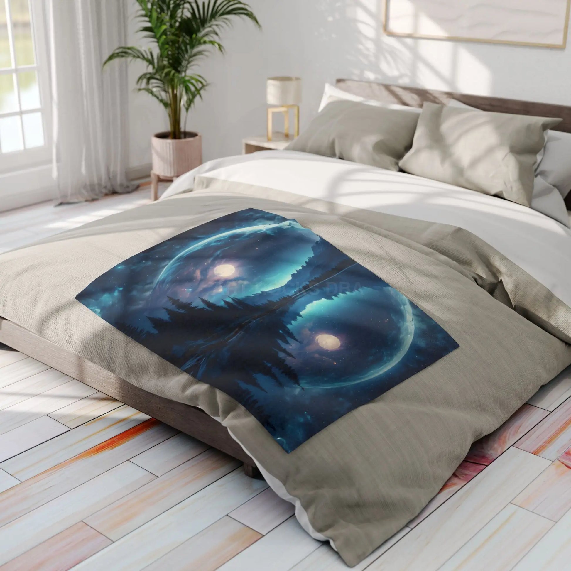 Mystical Moon Arctic Fleece Blanket Cozy Starry Blanket for Winter Home Decor Gift for Space Lovers Night Sky Throw