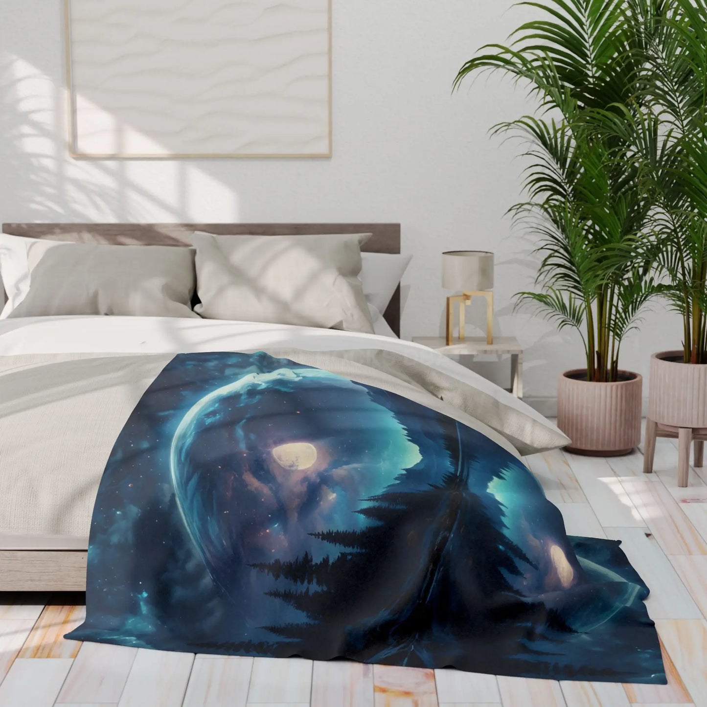 Mystical Moon Arctic Fleece Blanket Cozy Starry Blanket for Winter Home Decor Gift for Space Lovers Night Sky Throw