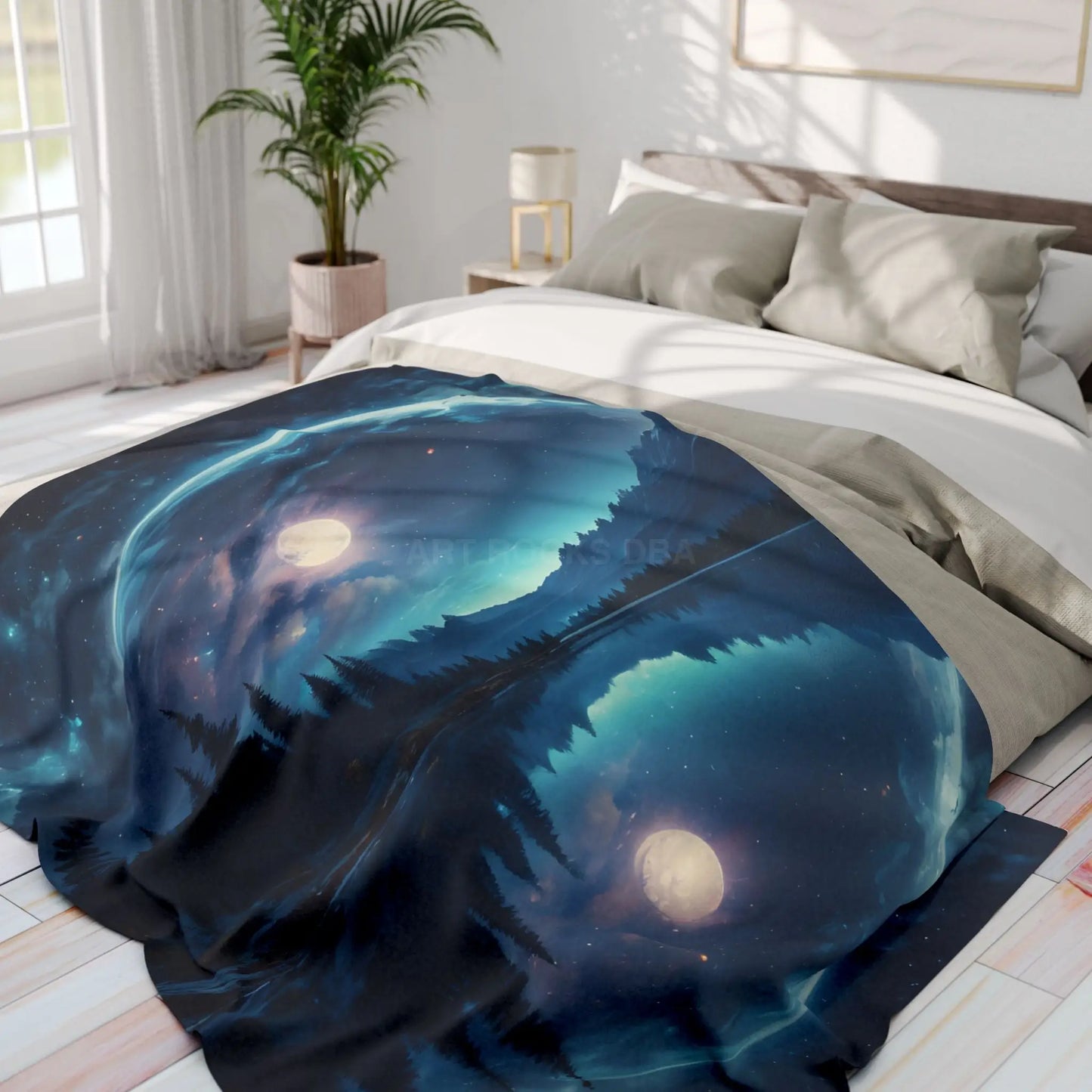 Mystical Moon Arctic Fleece Blanket Cozy Starry Blanket for Winter Home Decor Gift for Space Lovers Night Sky Throw