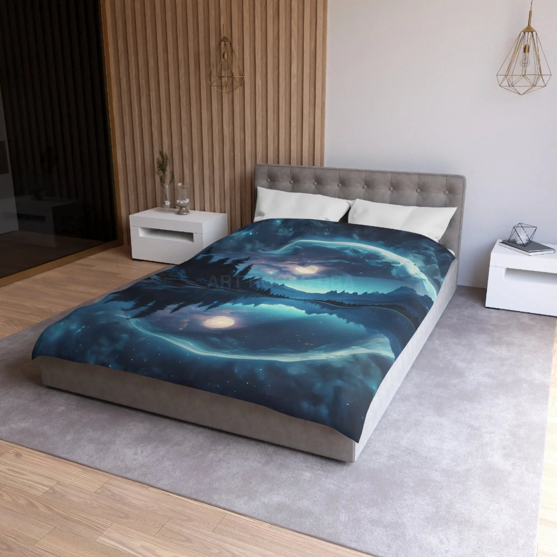 Mystical Moon Microfiber Duvet Cover Galaxy Bedding Night Sky Decor Moonscape Cover Dreamy Bedroom Aesthetic - Home