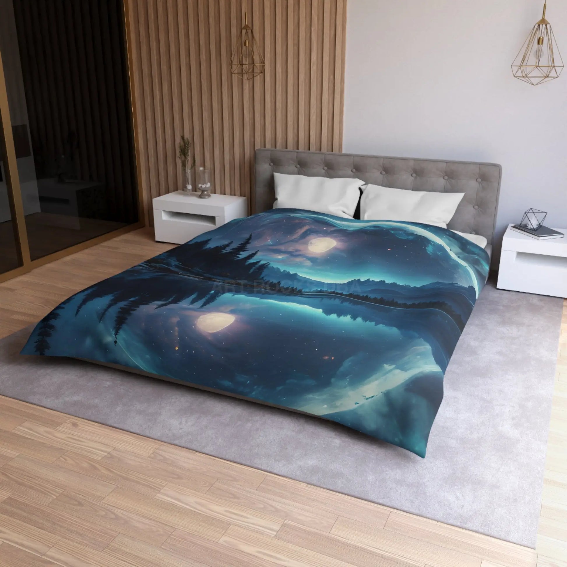 Mystical Moon Microfiber Duvet Cover Galaxy Bedding Night Sky Decor Moonscape Cover Dreamy Bedroom Aesthetic - Home