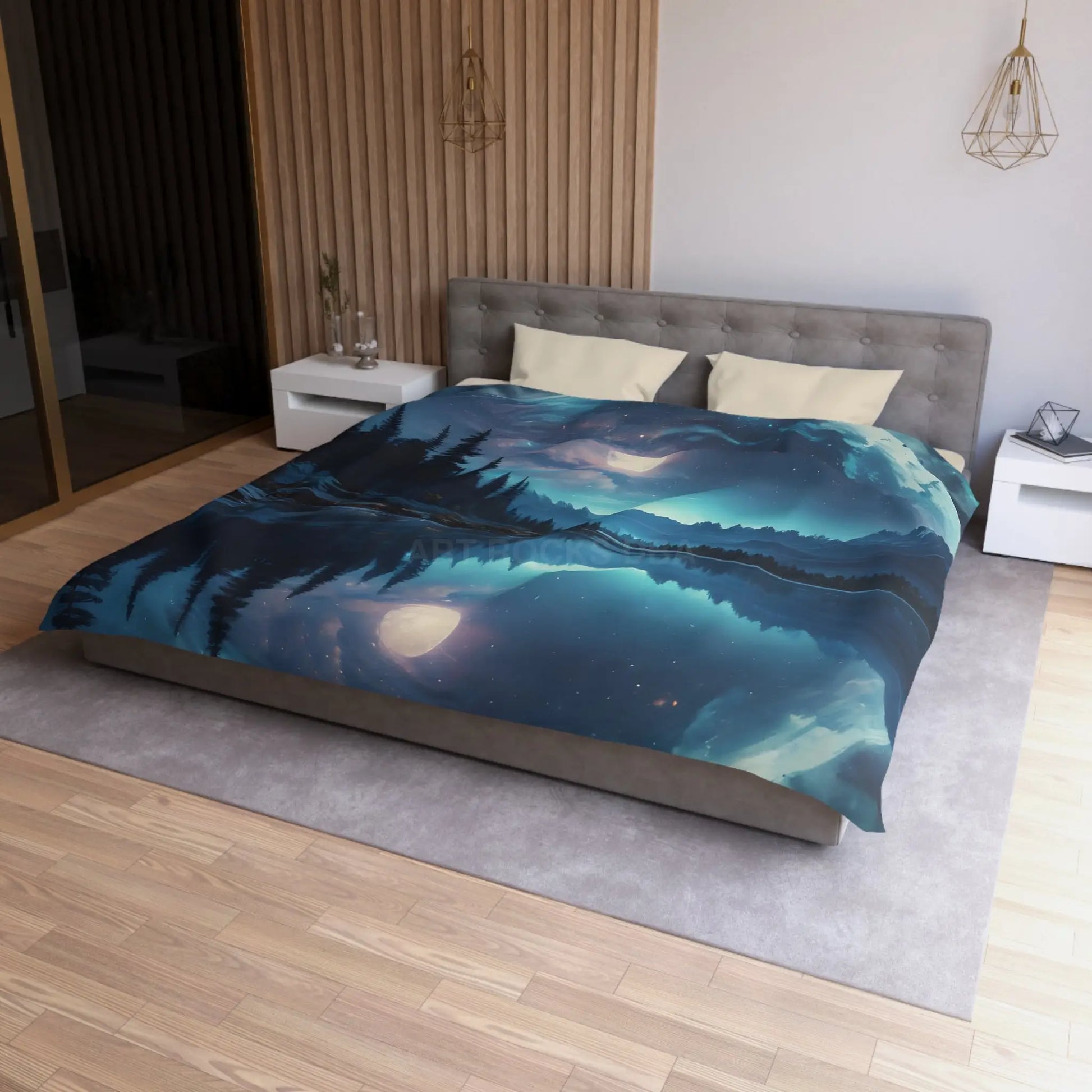 Mystical Moon Microfiber Duvet Cover Galaxy Bedding Night Sky Decor Moonscape Cover Dreamy Bedroom Aesthetic - Home