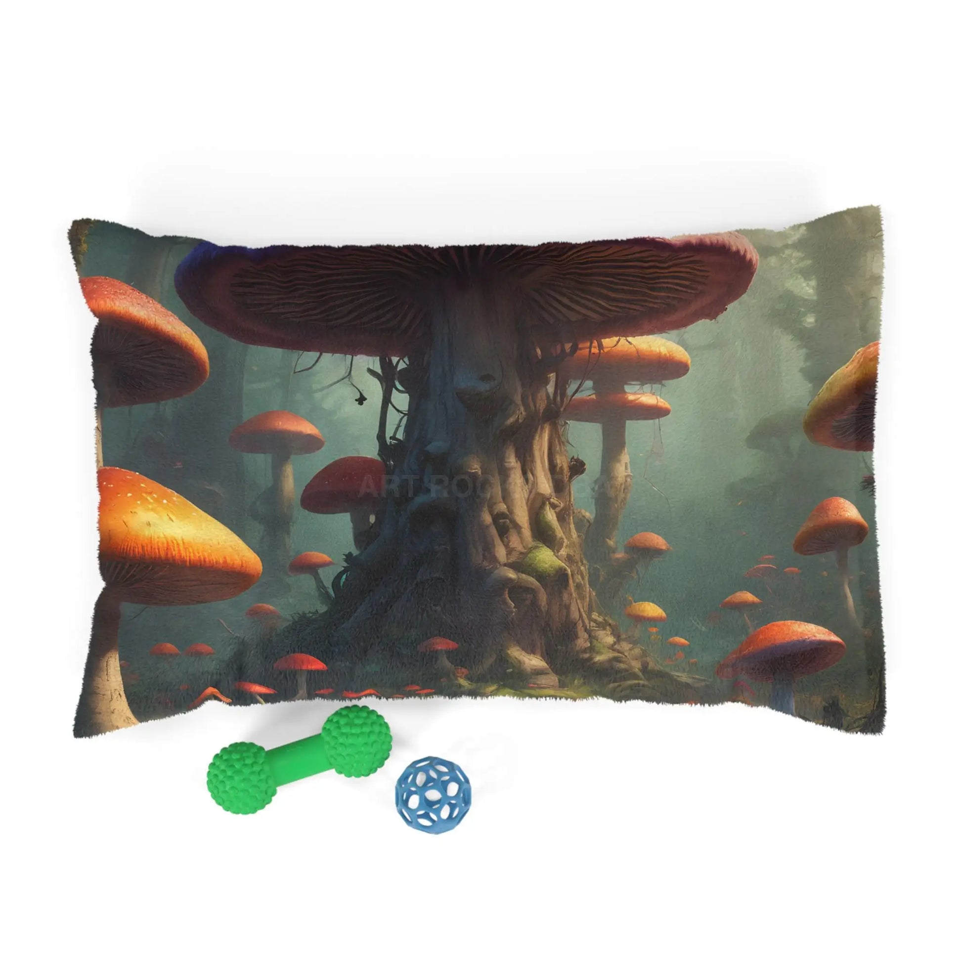 Mystical Mushroom Forest Pet Bed — Cozy Fantasy Dog & Cat Pillow - 28’’ × 18’’ - Pets