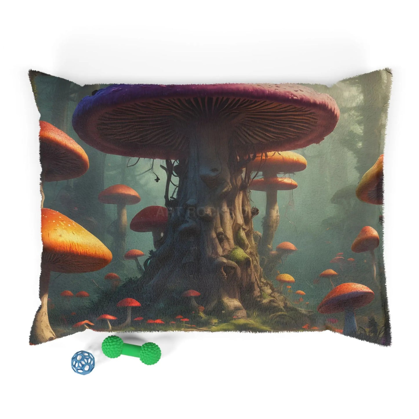 Mystical Mushroom Forest Pet Bed — Cozy Fantasy Dog & Cat Pillow - 40’’ × 30’’ - Pets