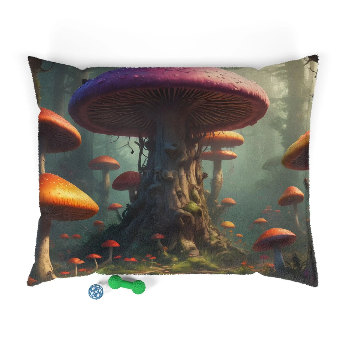 Mystical Mushroom Forest Pet Bed — Cozy Fantasy Dog & Cat Pillow - 50’’ × 40’’ - Pets