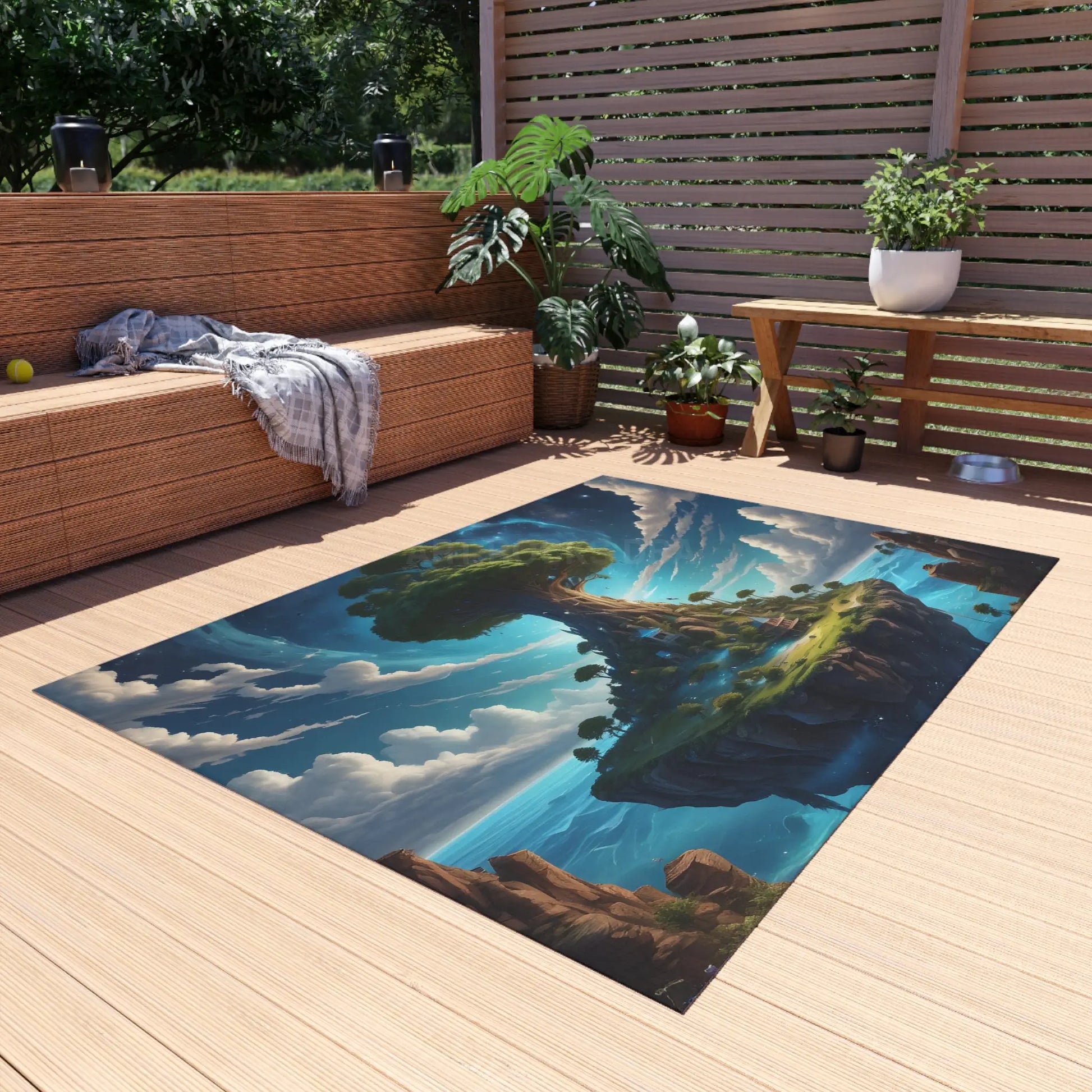 Nature-Inspired Floating Tree Trippy Outdoor Rug with Magical Tree Design Patio Decor Garden Accent Bohemian Home