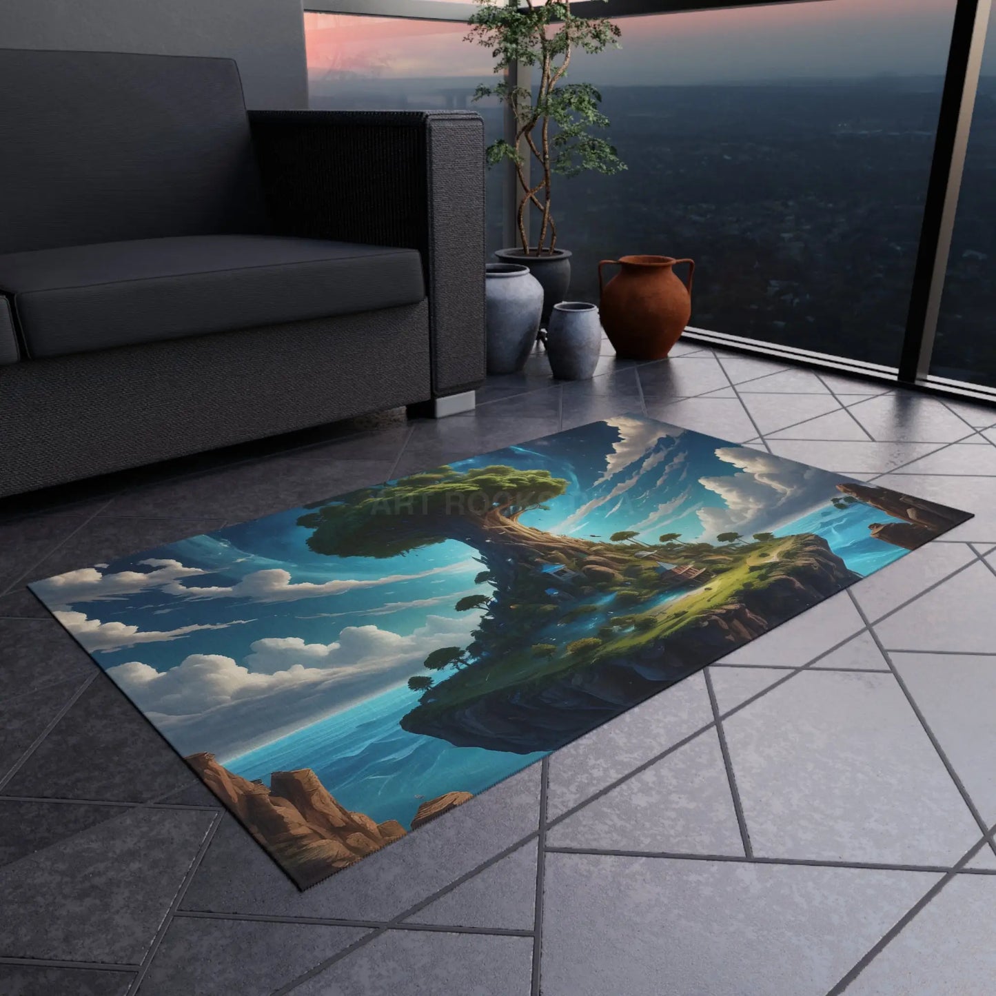 Nature-Inspired Floating Tree Trippy Outdoor Rug with Magical Tree Design Patio Decor Garden Accent Bohemian Home