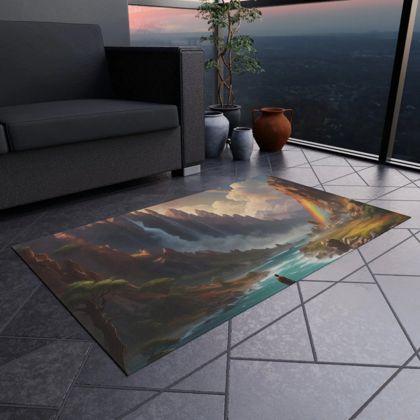 Nature-Inspired Painting Style Outdoor Rug Bohemian Decor Camping Mat Patio Carpet Garden Floor Mat Picnic Essential