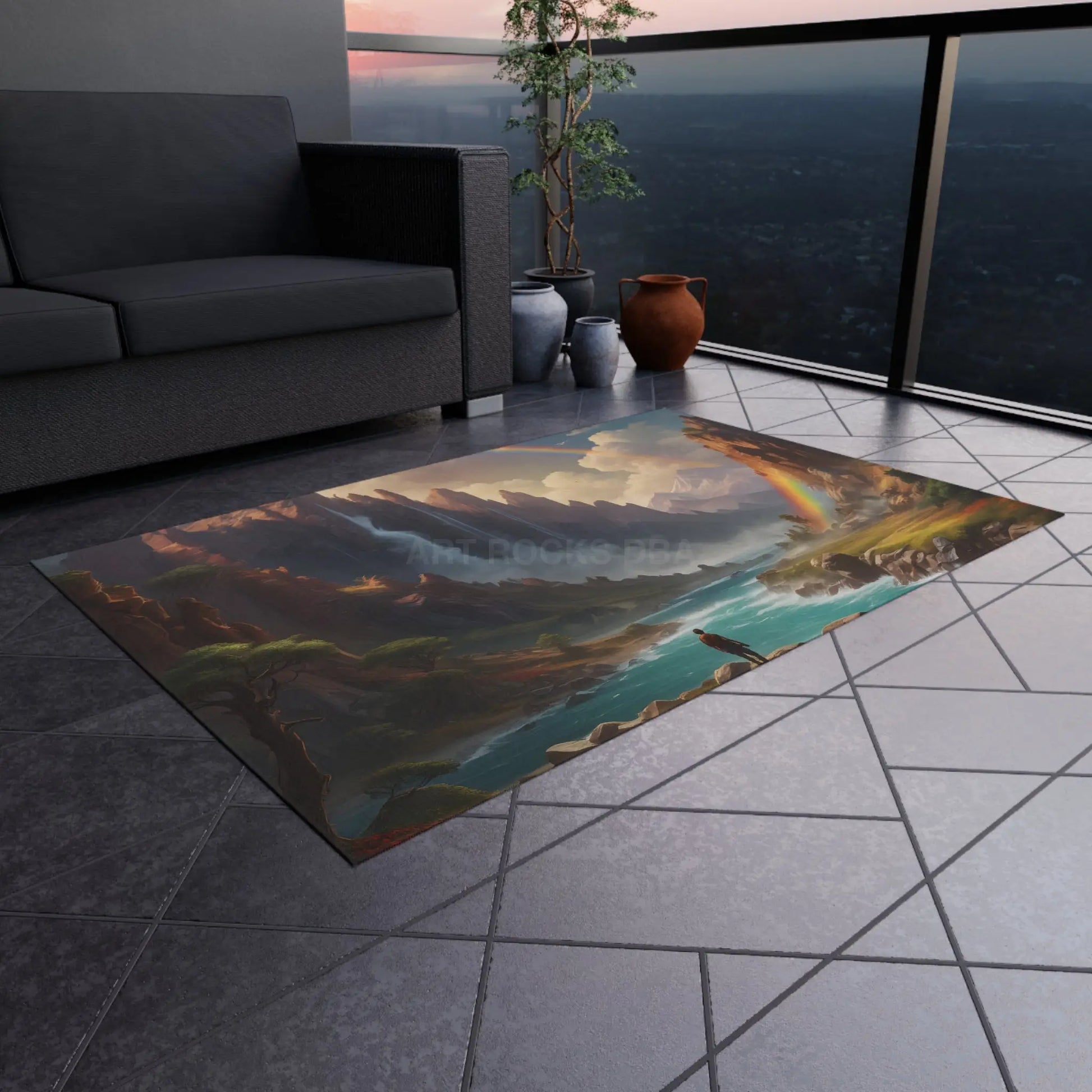 Nature-Inspired Painting Style Outdoor Rug Bohemian Decor Camping Mat Patio Carpet Garden Floor Mat Picnic Essential