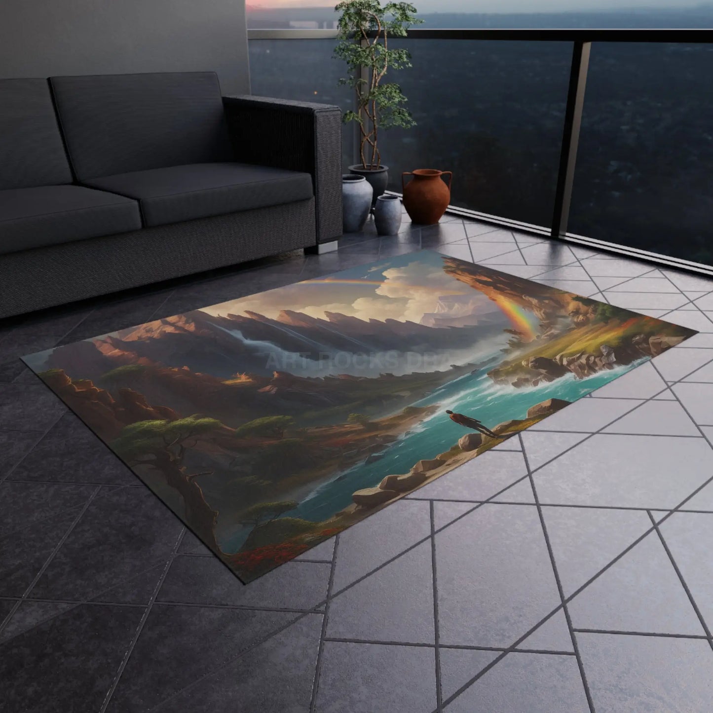 Nature-Inspired Painting Style Outdoor Rug Bohemian Decor Camping Mat Patio Carpet Garden Floor Mat Picnic Essential