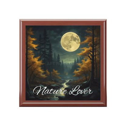 Nature Lover Jewelry Box — Moonlit Forest Wood Keepsake Box - Golden Oak / One size - Home Decor