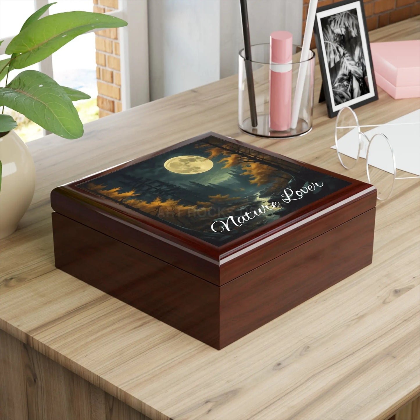 Nature Lover Jewelry Box — Moonlit Forest Wood Keepsake Box - Home Decor