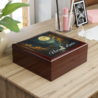 Nature Lover Jewelry Box — Moonlit Forest Wood Keepsake Box - Home Decor