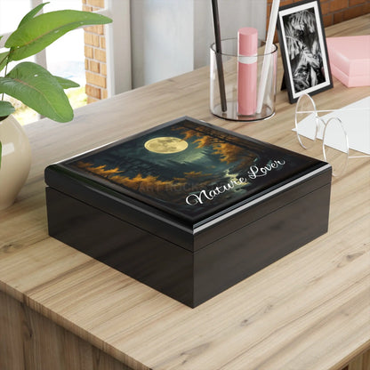Nature Lover Jewelry Box — Moonlit Forest Wood Keepsake Box - Home Decor