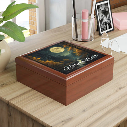 Nature Lover Jewelry Box — Moonlit Forest Wood Keepsake Box - Home Decor