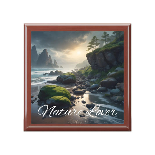 Nature Lover Jewelry Box — Mossy Rock Coastal Keepsake Box - Golden Oak / One size - Home Decor