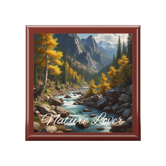 Nature Lover Jewelry Box — Scenic Aspen River in the Mountains Keepsake Box - Red Mahogany / One size - Home Decor