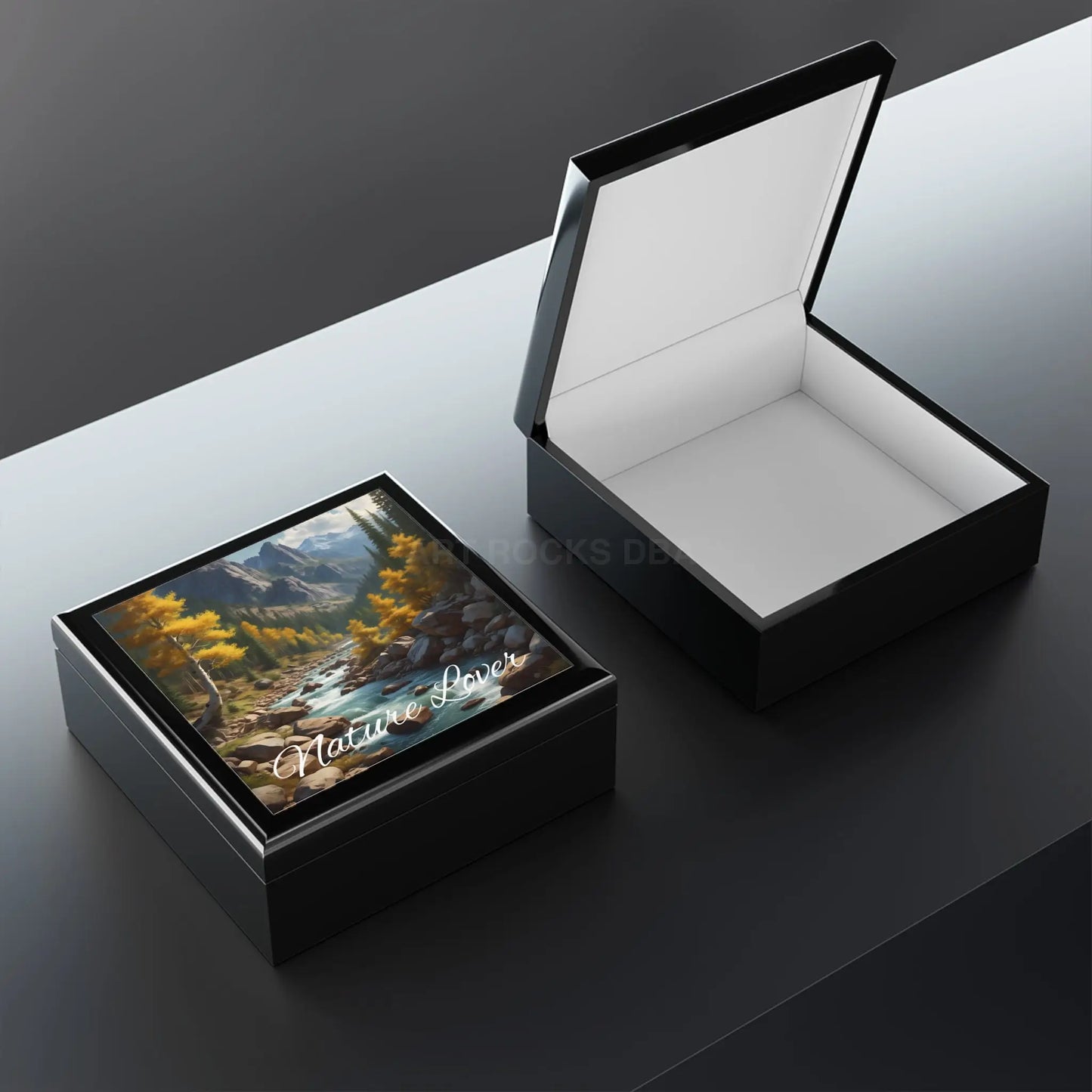 Nature Lover Jewelry Box — Scenic Aspen River in the Mountains Keepsake Box - Home Decor
