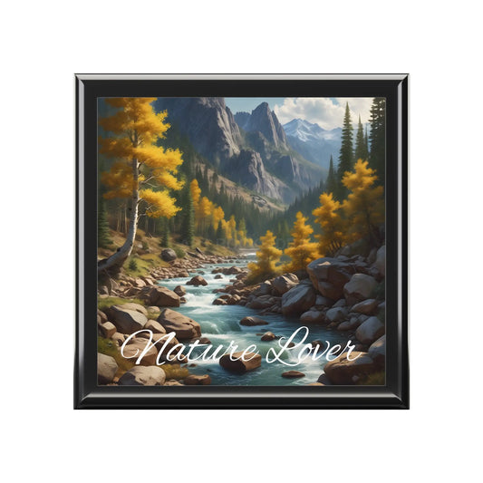 Nature Lover Jewelry Box — Scenic Aspen River in the Mountains Keepsake Box - Ebony Black / One size - Home Decor