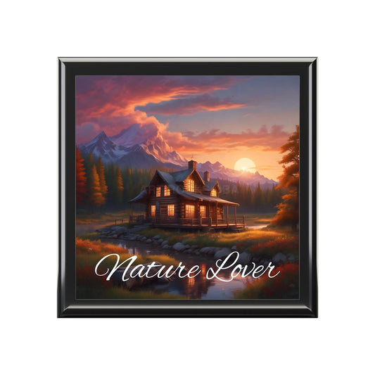 Nature Lover Jewelry Box – Scenic Cabin Sunset Keepsake Box - Ebony Black / One size - Home Decor