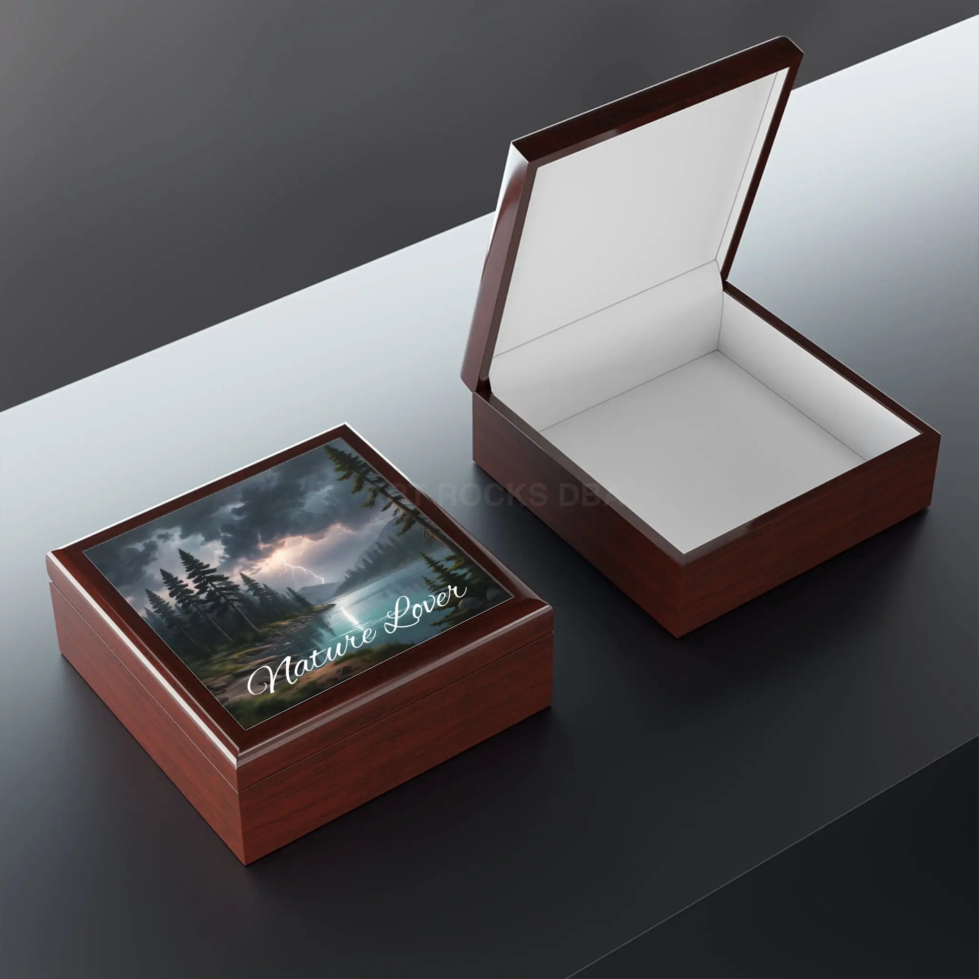 Nature Lover Jewelry Box — Scenic Lake & Lightning Keepsake Box - Home Decor