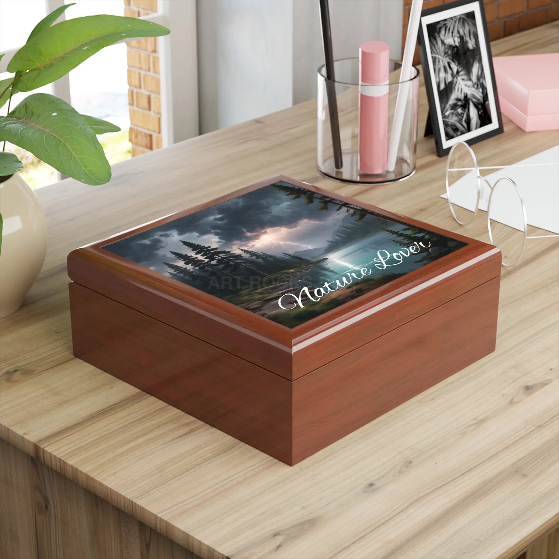 Nature Lover Jewelry Box — Scenic Lake & Lightning Keepsake Box - Home Decor