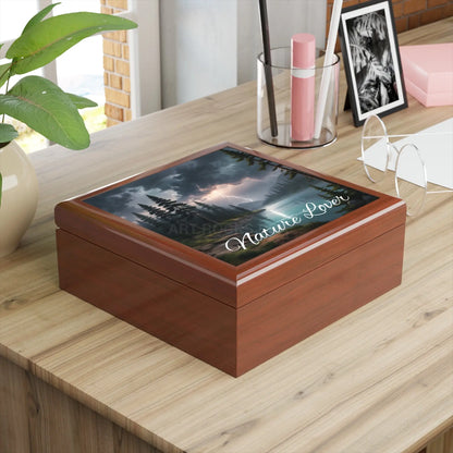 Nature Lover Jewelry Box — Scenic Lake & Lightning Keepsake Box - Home Decor