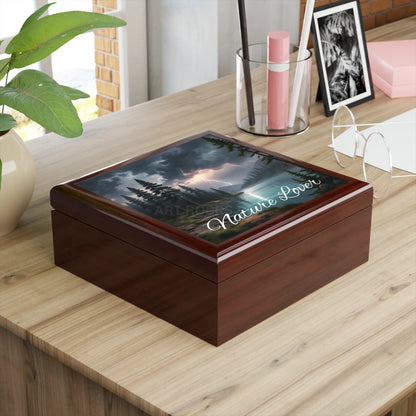 Nature Lover Jewelry Box — Scenic Lake & Lightning Keepsake Box - Home Decor