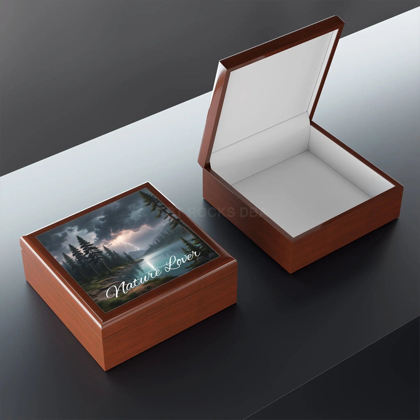 Nature Lover Jewelry Box — Scenic Lake & Lightning Keepsake Box - Home Decor
