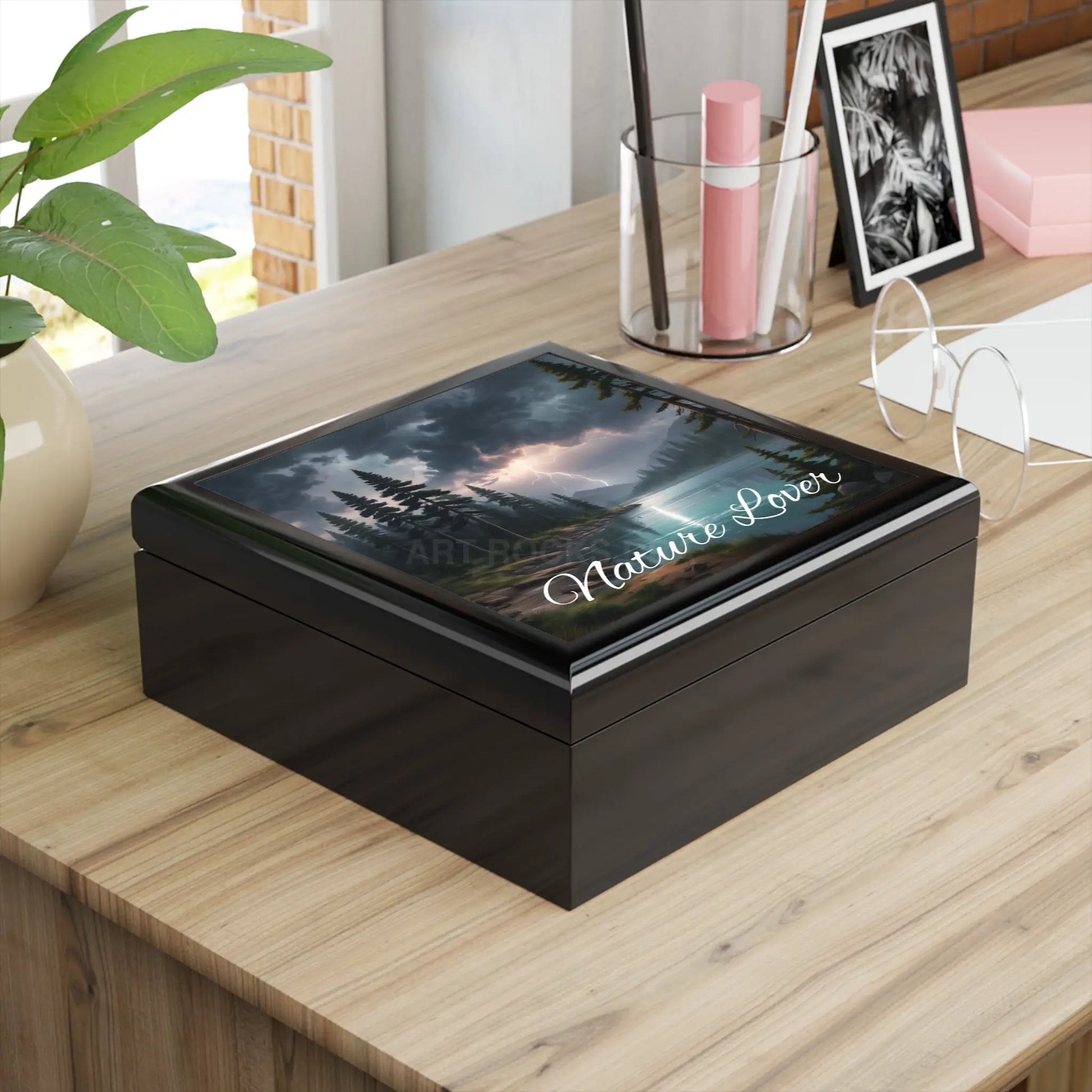 Nature Lover Jewelry Box — Scenic Lake & Lightning Keepsake Box - Home Decor