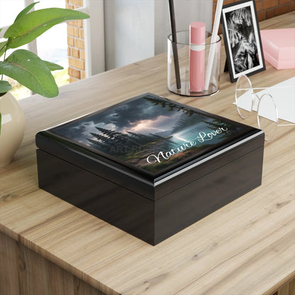 Nature Lover Jewelry Box — Scenic Lake & Lightning Keepsake Box - Home Decor
