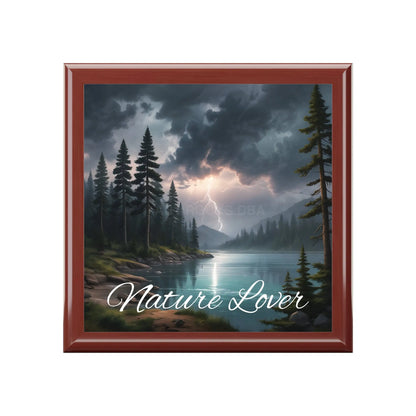 Nature Lover Jewelry Box — Scenic Lake & Lightning Keepsake Box - Red Mahogany / One size - Home Decor