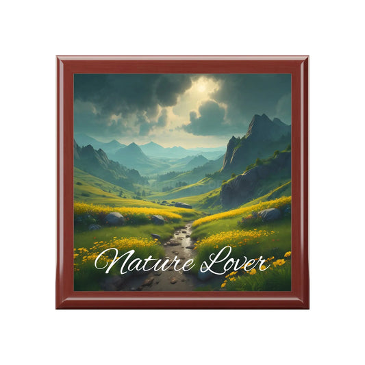 Nature Lover Jewelry Box — Scenic Mountain Keepsake Box with ’Nature Lover’ Script - Red Mahogany / One size - Home