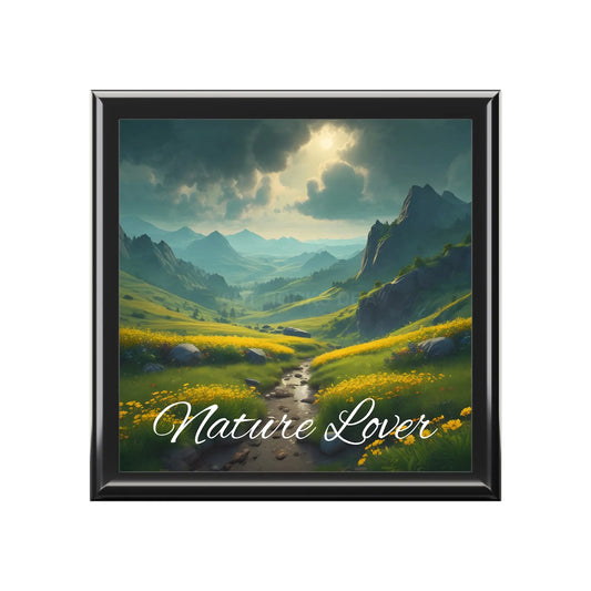 Nature Lover Jewelry Box — Scenic Mountain Keepsake Box with ’Nature Lover’ Script - Ebony Black / One size - Home Decor