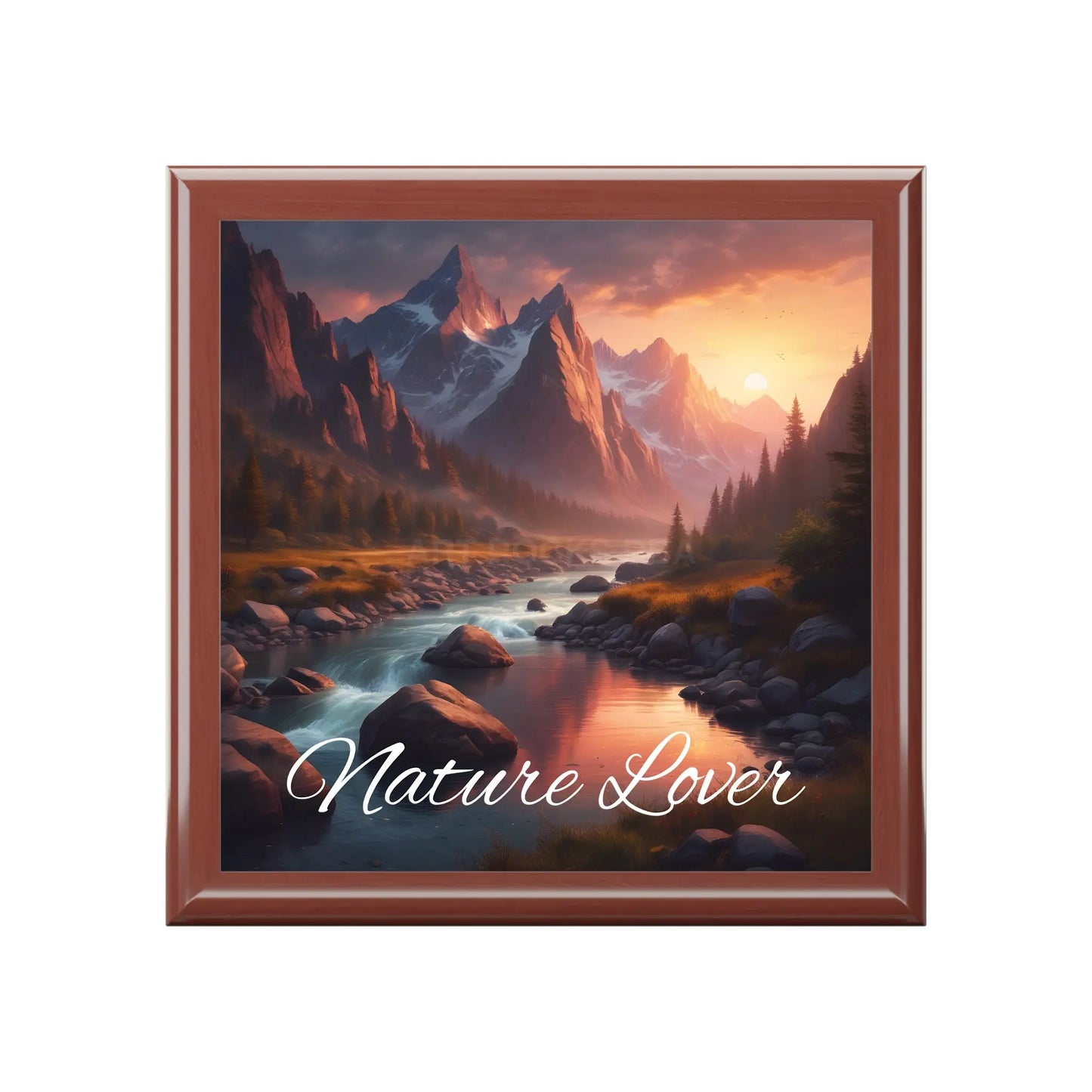 Nature Lover Jewelry Box – Scenic Mountain River Keepsake Box - Golden Oak / One size - Home Decor