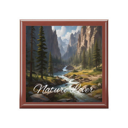 Nature Lover Jewelry Box — Scenic Mountain River Keepsake Box - Golden Oak / One size - Home Decor