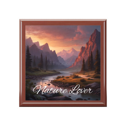 Nature Lover Jewelry Box — Scenic Mountain River Keepsake Box - Golden Oak / One size - Home Decor