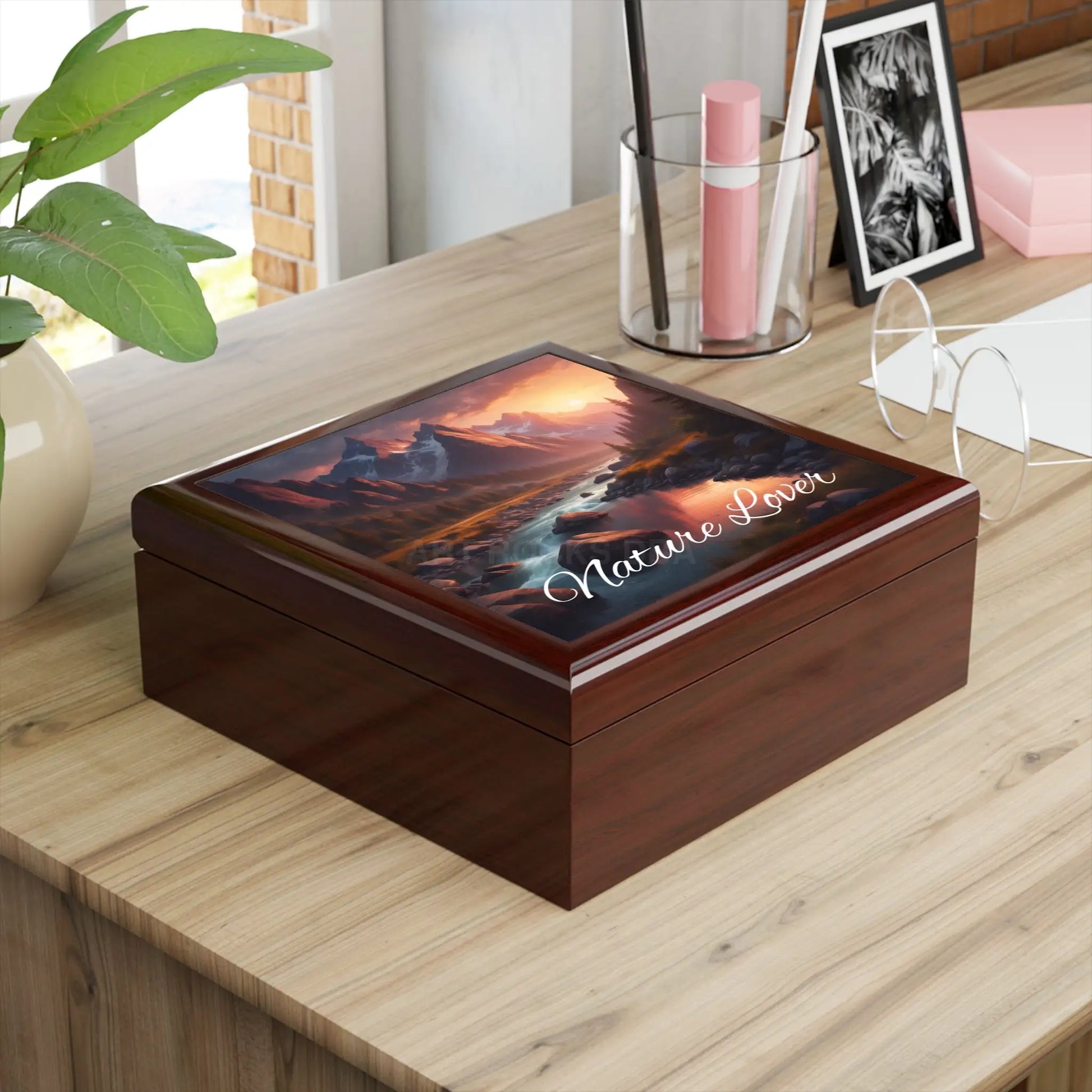 Nature Lover Jewelry Box – Scenic Mountain River Keepsake Box - Home Decor