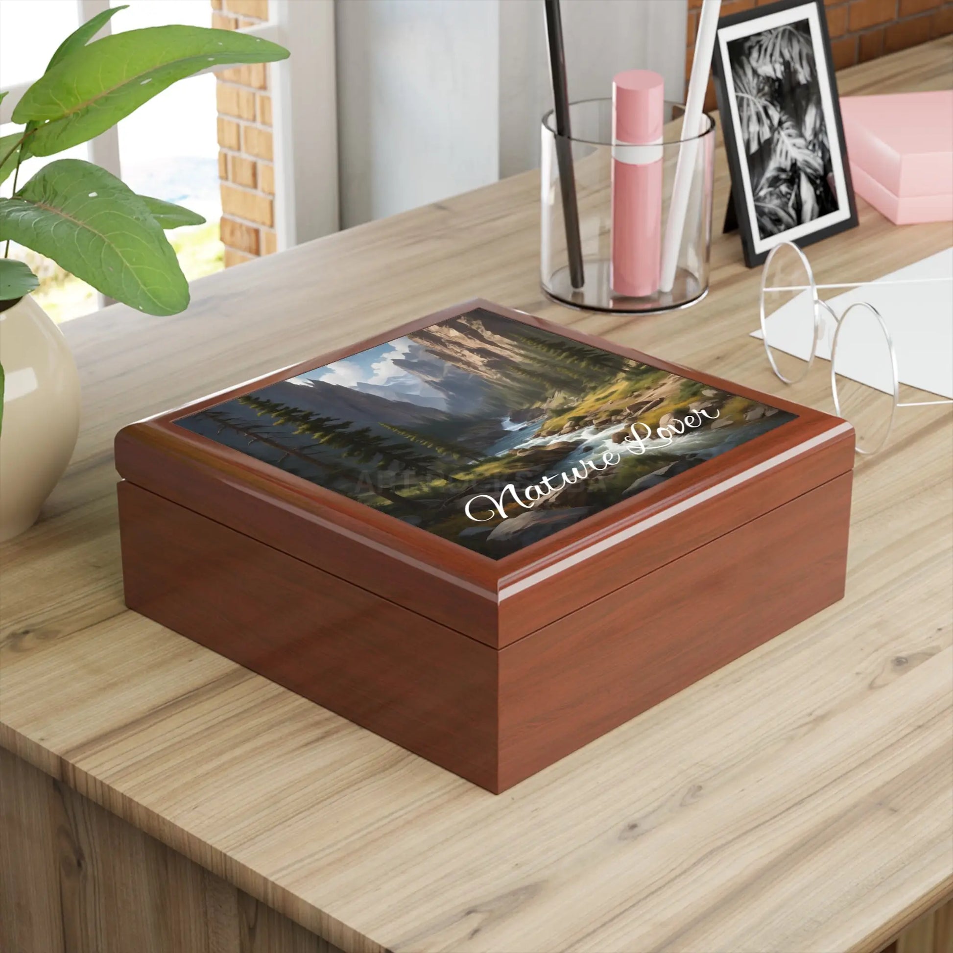Nature Lover Jewelry Box — Scenic Mountain River Keepsake Box - Home Decor