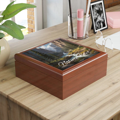 Nature Lover Jewelry Box — Scenic Mountain River Keepsake Box - Home Decor