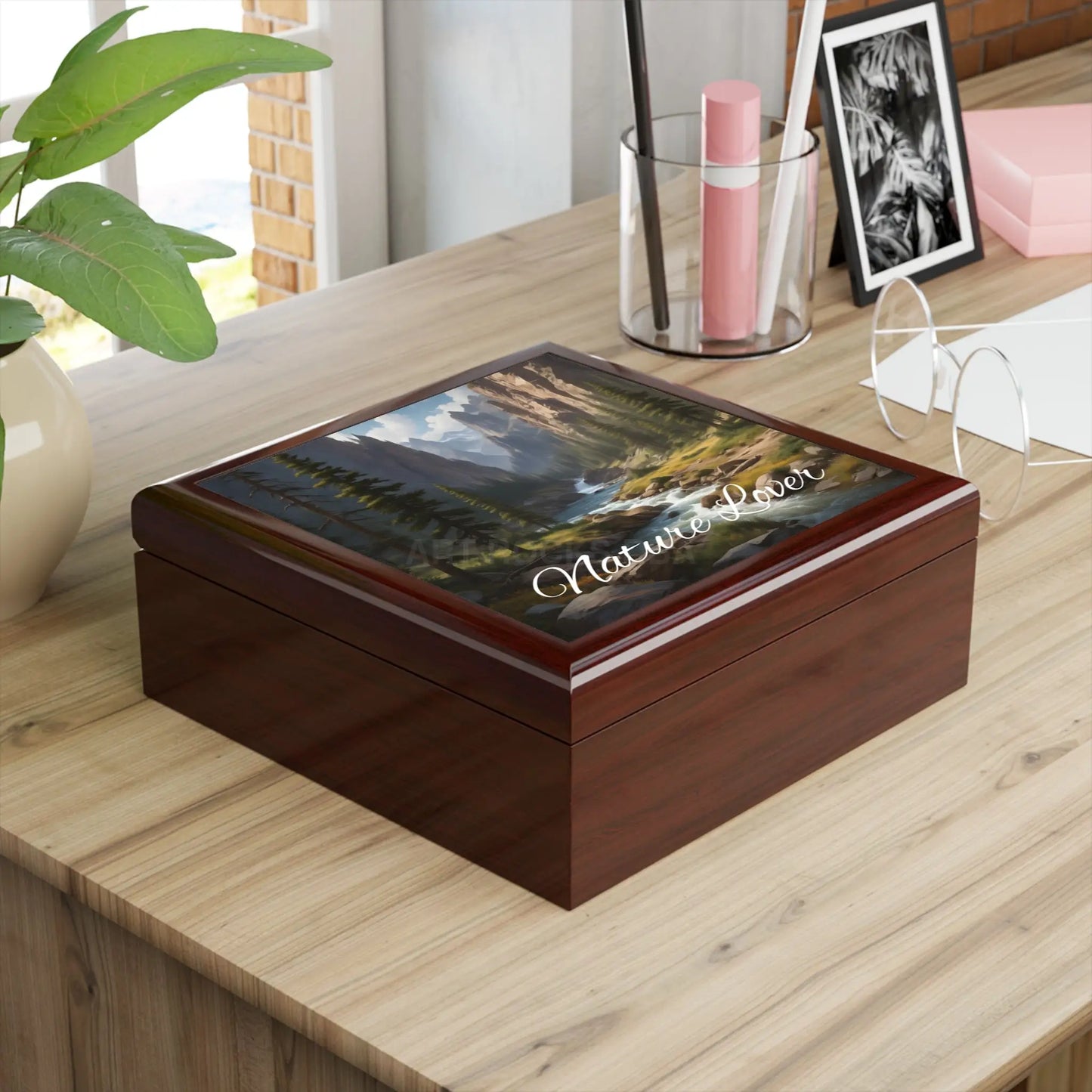 Nature Lover Jewelry Box — Scenic Mountain River Keepsake Box - Home Decor