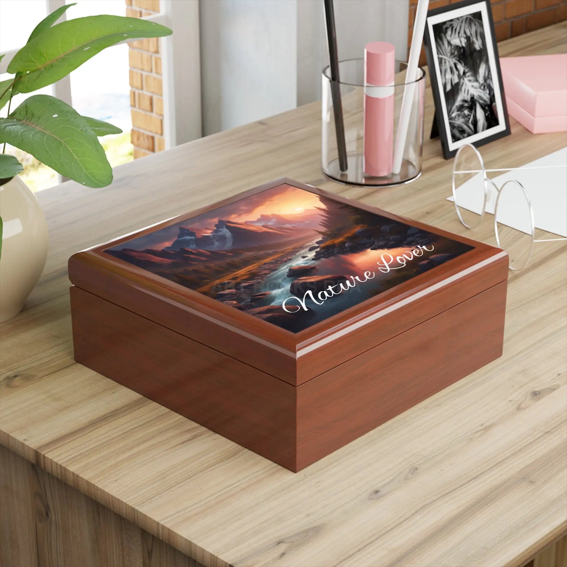Nature Lover Jewelry Box – Scenic Mountain River Keepsake Box - Home Decor