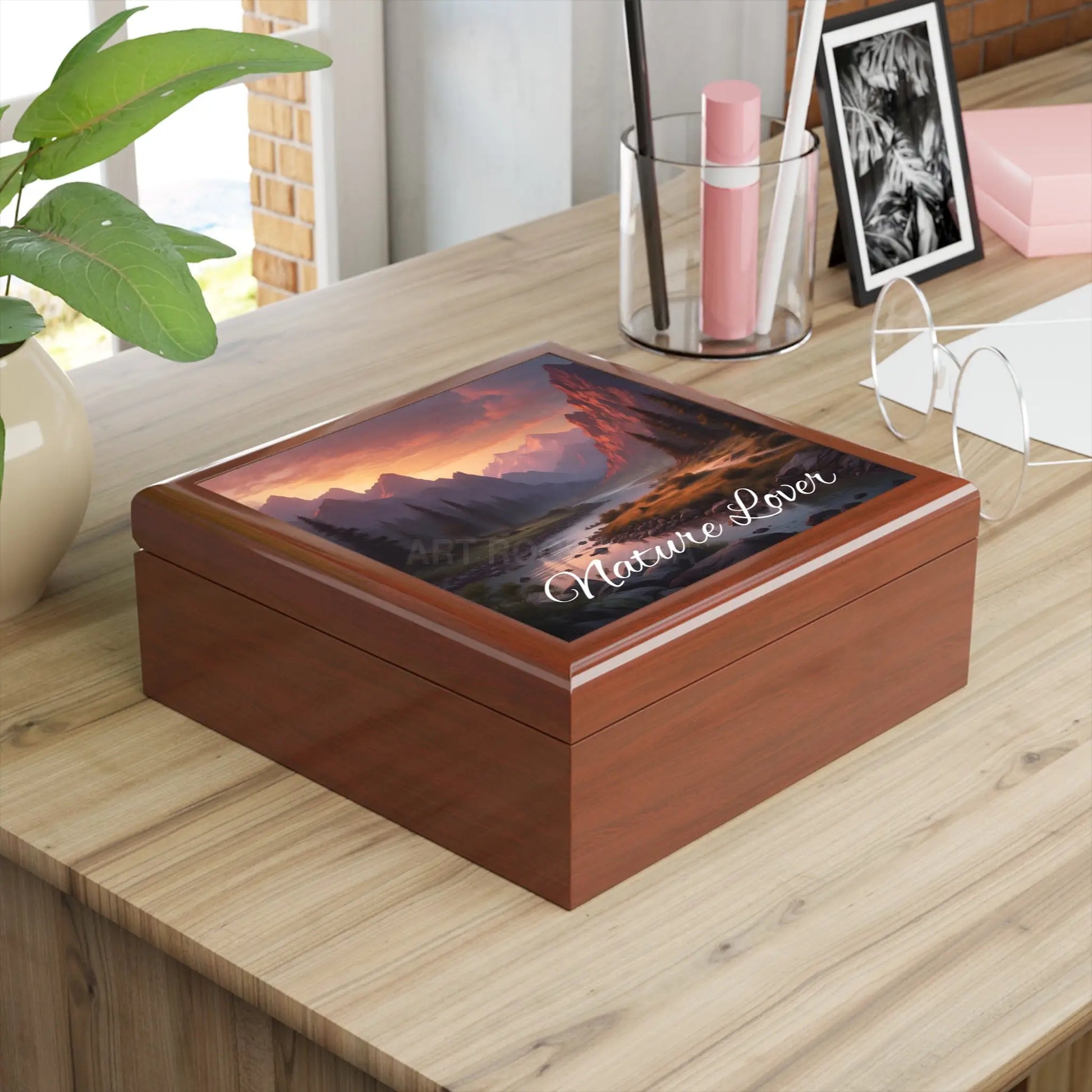 Nature Lover Jewelry Box — Scenic Mountain River Keepsake Box - Home Decor