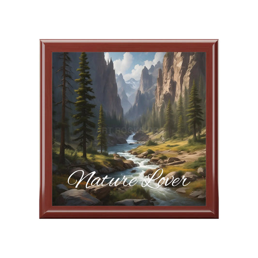 Nature Lover Jewelry Box — Scenic Mountain River Keepsake Box - Red Mahogany / One size - Home Decor