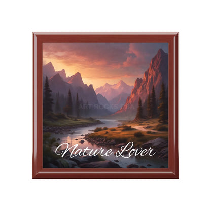 Nature Lover Jewelry Box — Scenic Mountain River Keepsake Box - Red Mahogany / One size - Home Decor