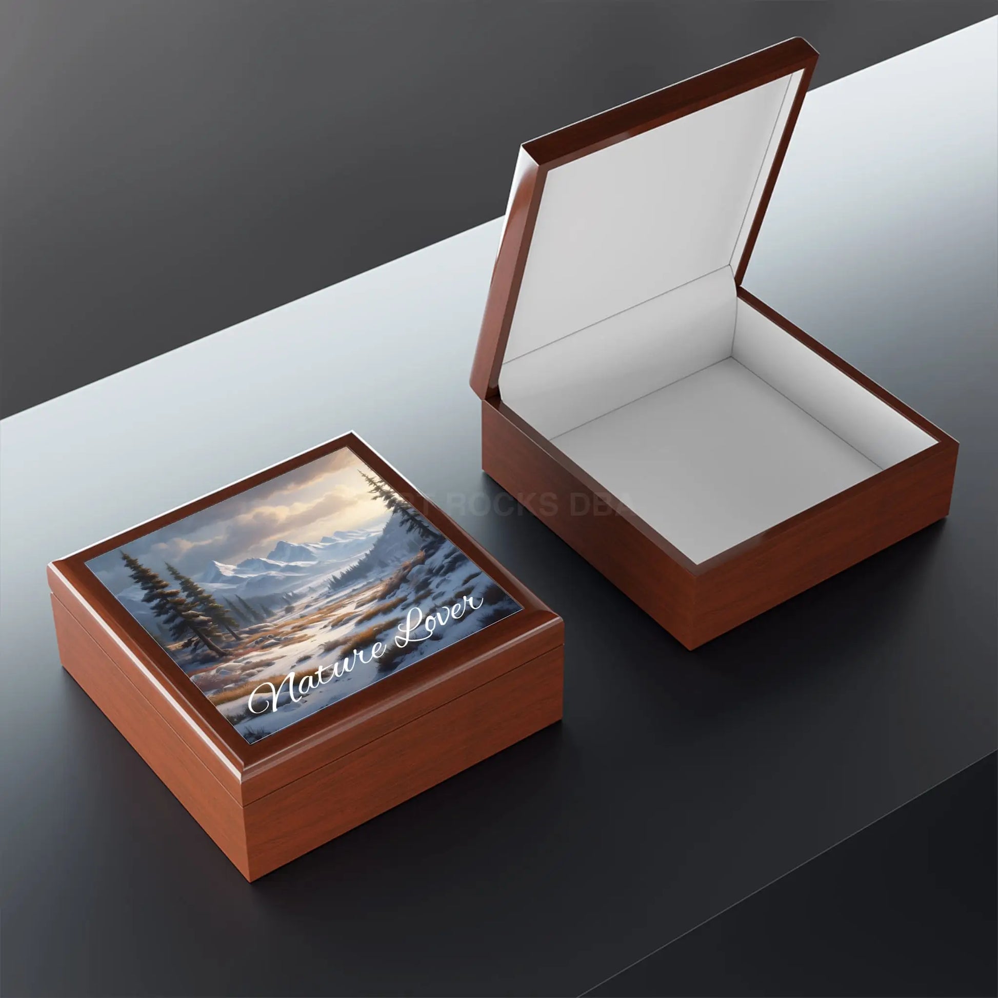 Nature Lover Jewelry Box — Snowy Mountain Landscape Wooden Keepsake Box - Home Decor