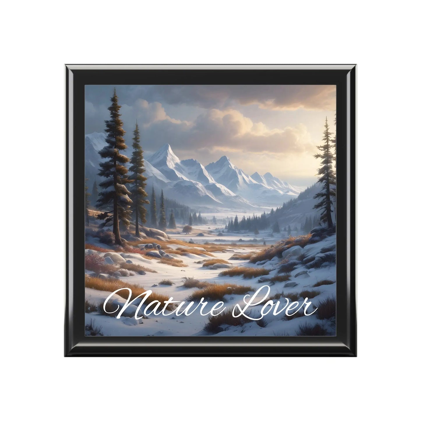 Nature Lover Jewelry Box — Snowy Mountain Landscape Wooden Keepsake Box - Ebony Black / One size - Home Decor