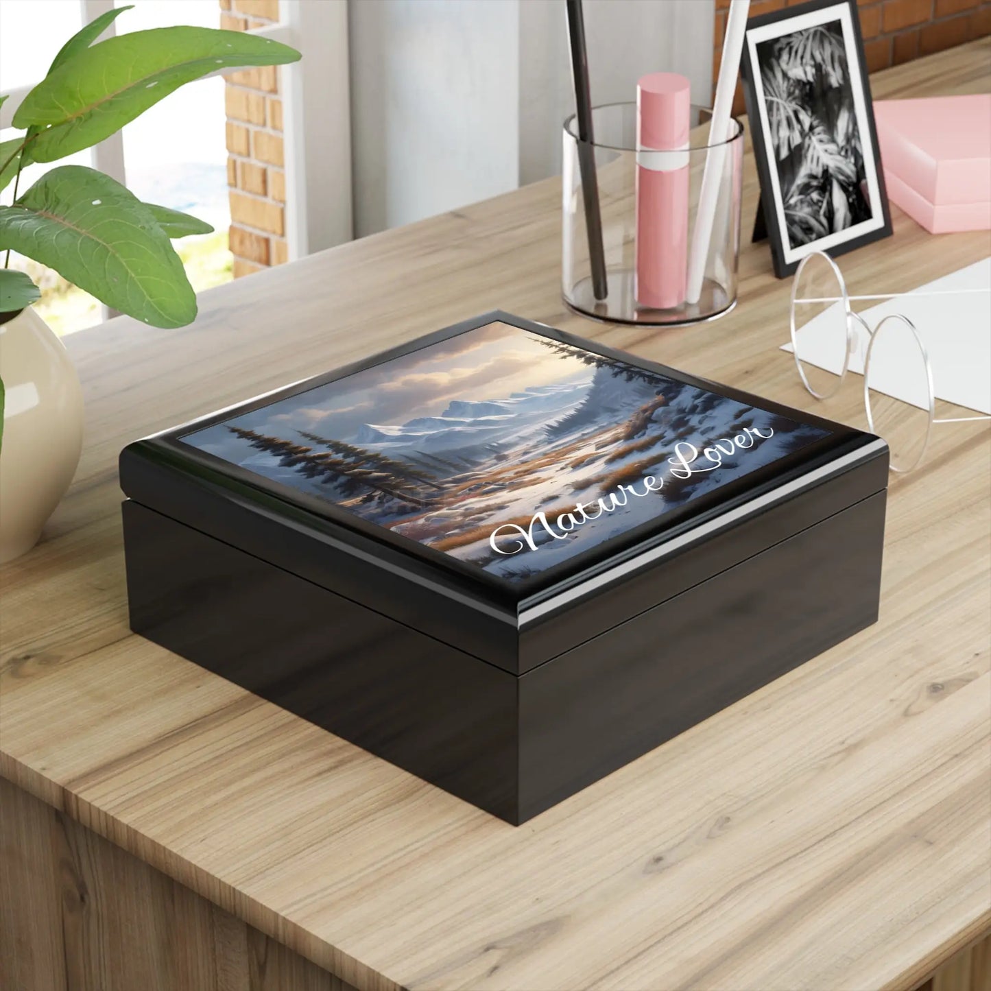 Nature Lover Jewelry Box — Snowy Mountain Landscape Wooden Keepsake Box - Home Decor