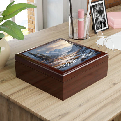 Nature Lover Jewelry Box — Snowy Mountain Landscape Wooden Keepsake Box - Home Decor